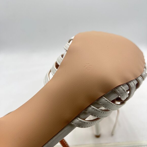 FSJ White Cute Strappy Peep Toe D'Orsay T-Strap Ankle Buckle High Heel Shoes - Picture 5 of 7